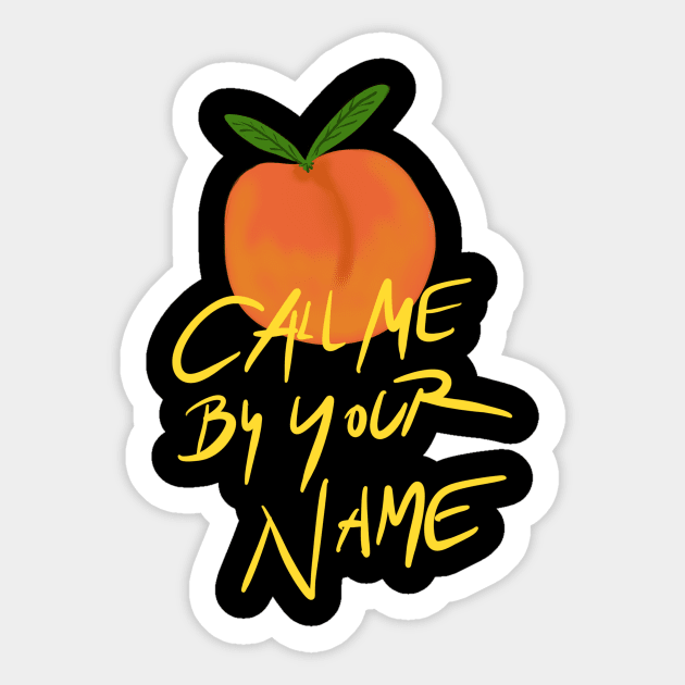 Peach Call Me By Your Name CMBYN on Black Sticker by podartist
